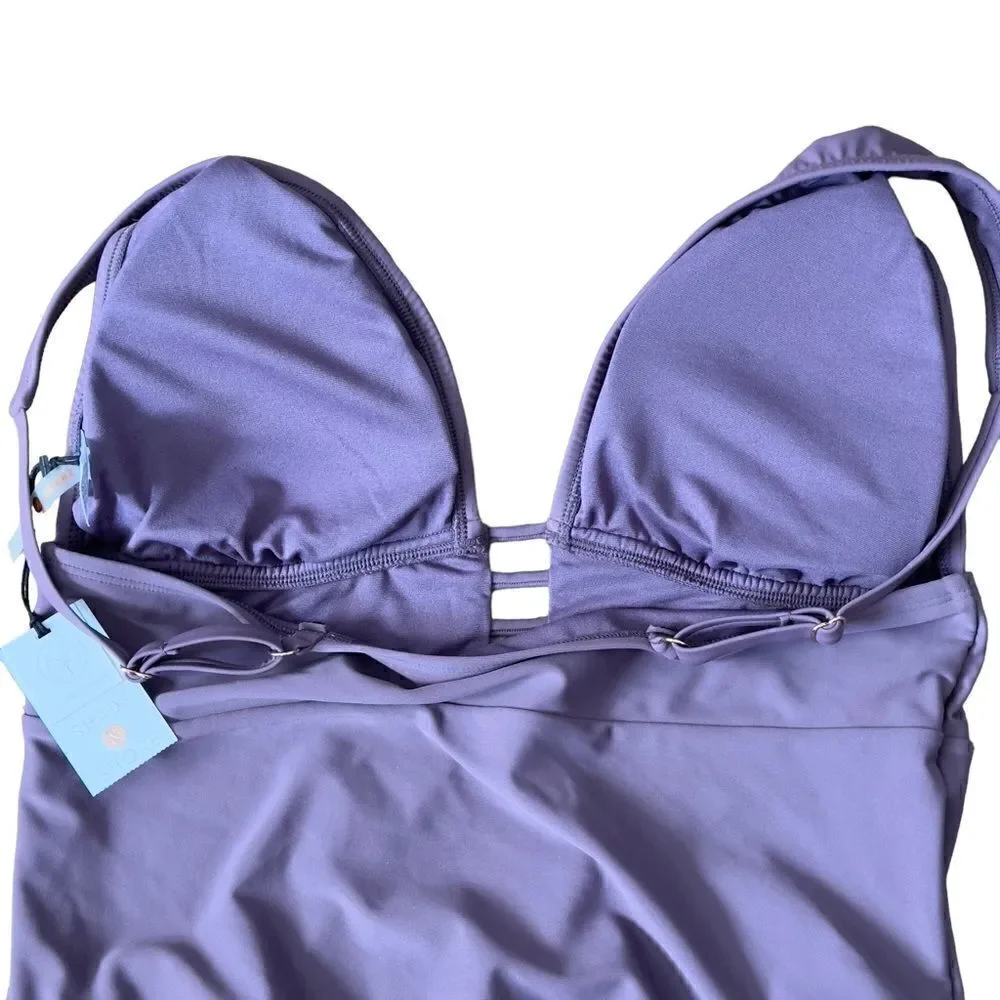 Shade & Shore Women's Torso Plunge Front Swimsuit Mauve Purple XLARGE NWT